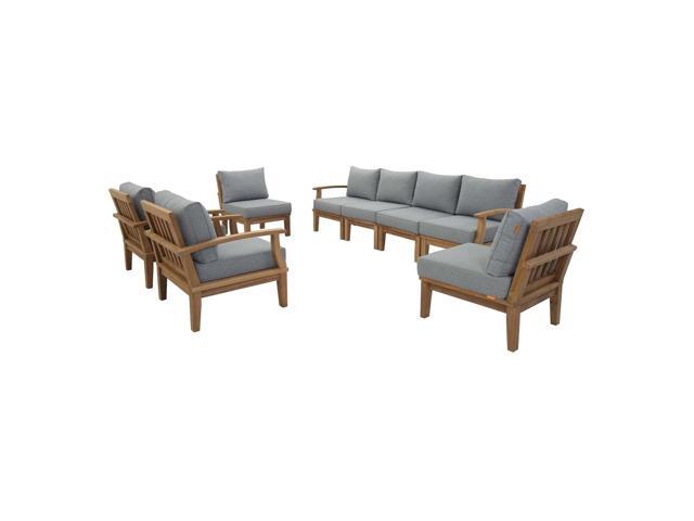 Marina 8 Piece Outdoor Patio Teak Set by Modway EEI-1817-NAT-GRY-SET