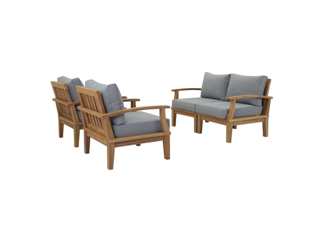 Marina 4 Piece Outdoor Patio Teak Set by Modway EEI-1818-NAT-GRY-SET