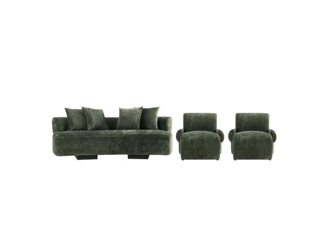 Verandah Mid-Century Modern 3-Piece Sofa Set in Olive Green 3-LSAC1769-OG