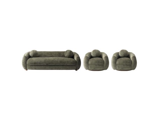 Tribeca Mid-Century Modern 3-Piece Sofa Set in Olive Green 3-ACSF16-OG