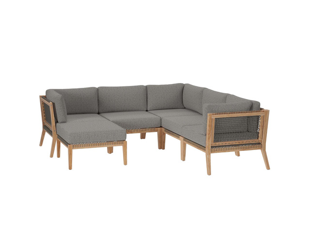 Clearwater Outdoor Patio Teak Wood 6-Piece Sectional Sofa Gray Graphite EEI-6124-GRY-GPH
