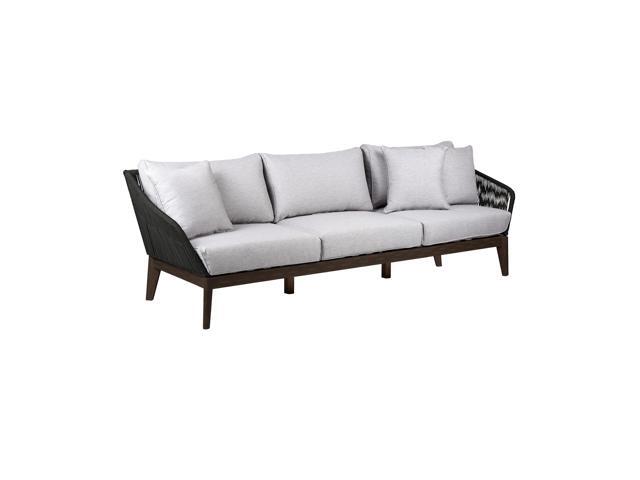 Athos Indoor Outdoor 3 Seater Sofa in Dark Eucalyptus Wood with Charcoal Rope and Gray Cushions