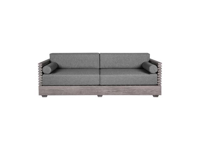Vivid Outdoor Patio Sofa in Gray Eucalyptus Wood with Gray Olefin Cushions