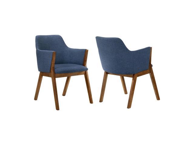 Renzo Blue Fabric and Walnut Wood Dining Side Chairs - Set of 2