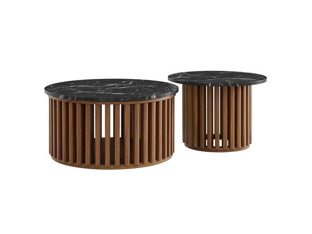 Fortitude Round Faux Marble Top Nesting Coffee Table Set by Modway EEI-7345-WAL-BLK