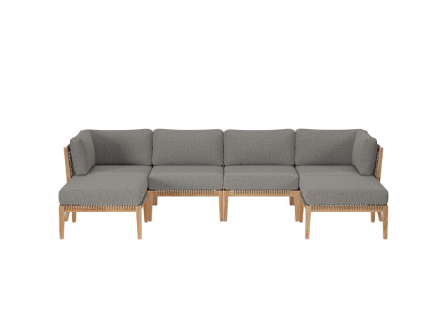 Clearwater Outdoor Patio Teak Wood 6-Piece Sectional Sofa Gray Graphite EEI-6122-GRY-GPH