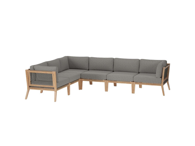 Clearwater Outdoor Patio Teak Wood 6-Piece Sectional Sofa Gray Graphite EEI-6125-GRY-GPH