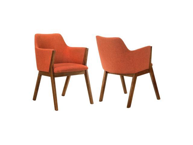 Renzo Orange Fabric and Walnut Wood Dining Side Chairs - Set of 2