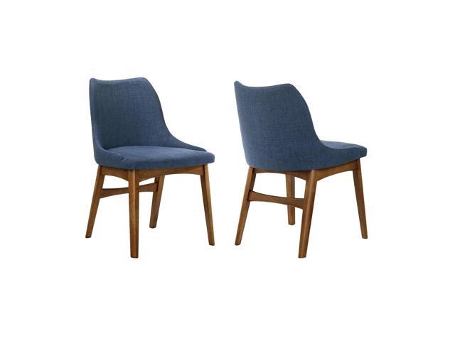 Azalea Blue Fabric and Walnut Wood Dining Side Chairs - Set of 2