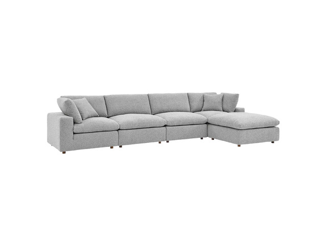 Commix Down Filled Overstuffed Boucle Fabric 5-Piece Sectional Sofa Light Gray EEI-6365-LGR