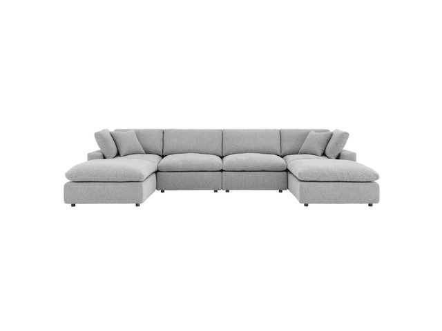 Commix Down Filled Overstuffed Boucle 6-Piece Sectional Sofa Light Gray EEI-6366-LGR