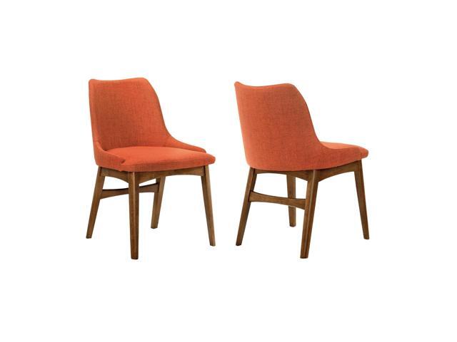 Azalea Orange Fabric and Walnut Wood Dining Side Chairs - Set of 2