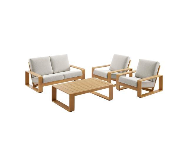 Lirienne 4-Piece Outdoor Patio Aluminum Faux Wood Furniture Set