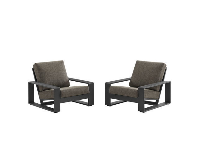 Lirienne Outdoor Patio Aluminum Faux Wood Armchairs Set of 2