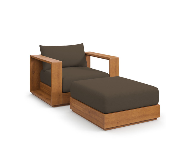 Tahoe 2-Piece Outdoor Patio Acacia Wood Armchair and Ottoman Set by Modway