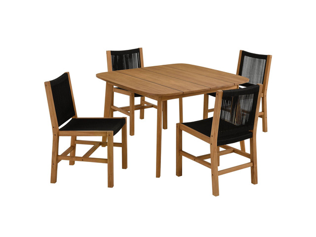 Vienna 5-Piece Outdoor Patio Teak and Rope Dining Set with Armless Chairs by Modway