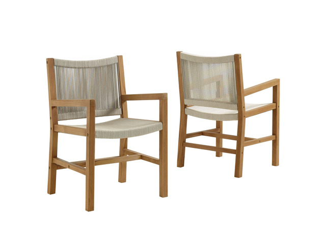 Vienna Outdoor Patio Teak and Rope Dining Chairs Set of 2
