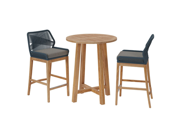 Wellspring 3-Piece Outdoor Patio Teak Wood Bar Set by Modway