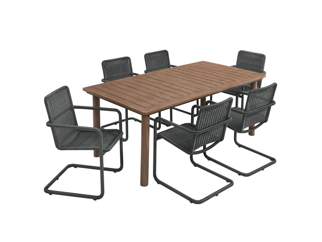 Abacus and Parkland 7-Piece Rectangular Outdoor Patio Dining Table Set with Rattan Armchairs