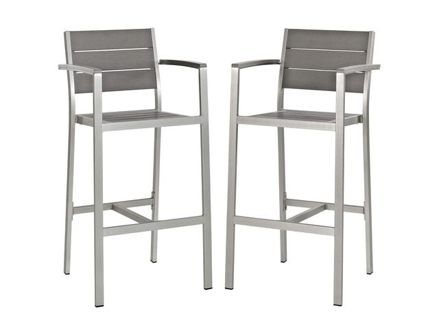 Shore Outdoor Patio Aluminum Dining Armchair and Bar Stool Set of 2