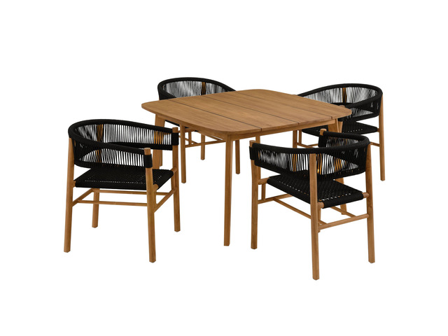 Vienna 5-Piece Outdoor Patio Teak and Rope Dining Set with Curved-Back Armchairs by Modway