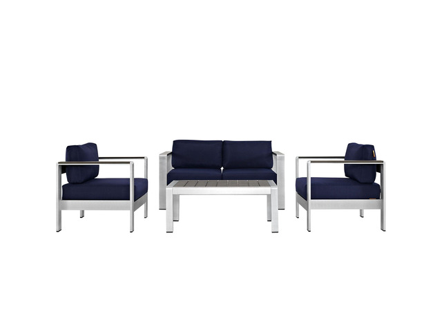 Shore 4 Piece Outdoor Patio Aluminum Sectional Sofa Set by Modway