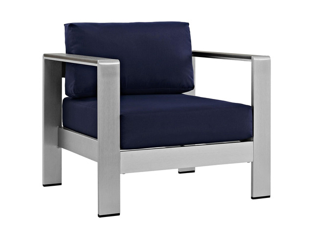 Shore Outdoor Patio Aluminum Armchair Silver Navy EEI-2266-SLV-NAV