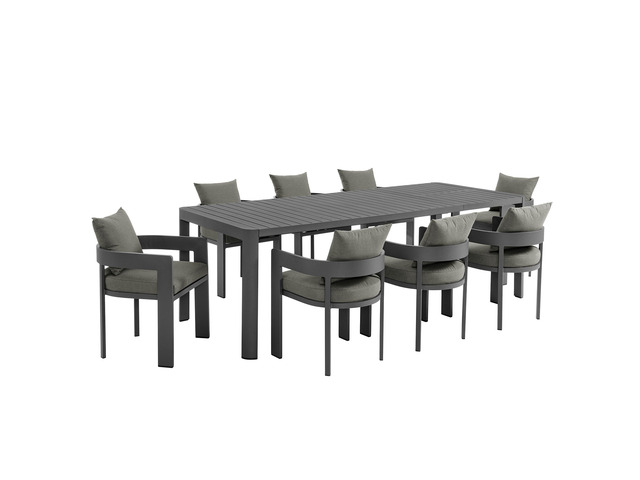Tahoe 9-Piece Outdoor Patio Aluminum Dining Set With Extendable Table by Modway