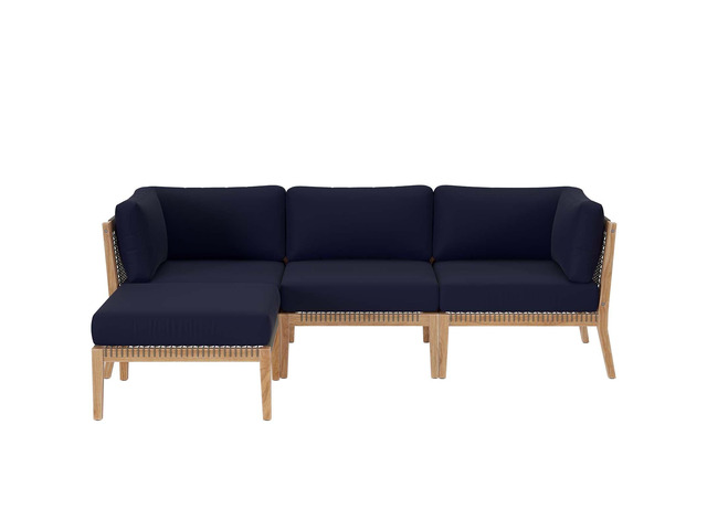 Clearwater Outdoor Patio Teak Wood 4-Piece Sectional Sofa Gray Graphite EEI-6121-GRY-GPH