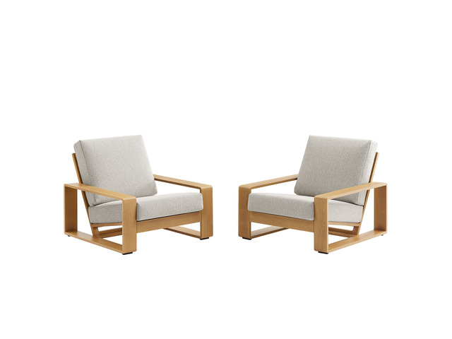 Lirienne Outdoor Patio Aluminum Faux Wood Armchairs Set of 2