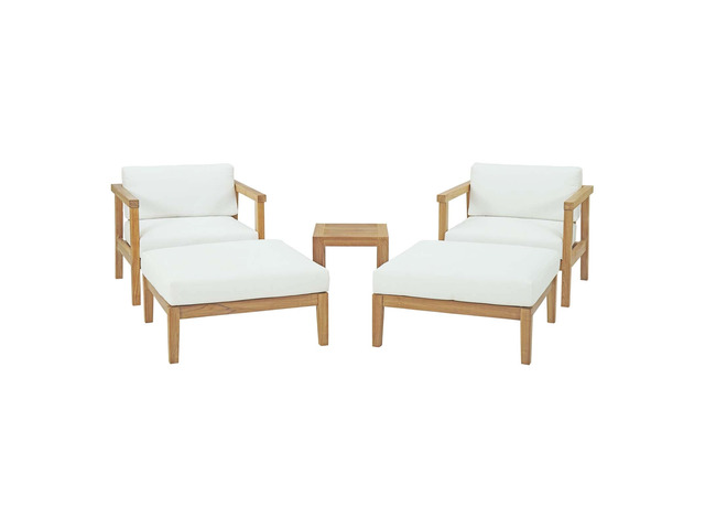 Bayport 5 Piece Outdoor Patio Teak Set Natural White
