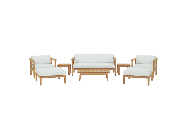 Bayport 8 Piece Outdoor Patio Teak Set Natural White