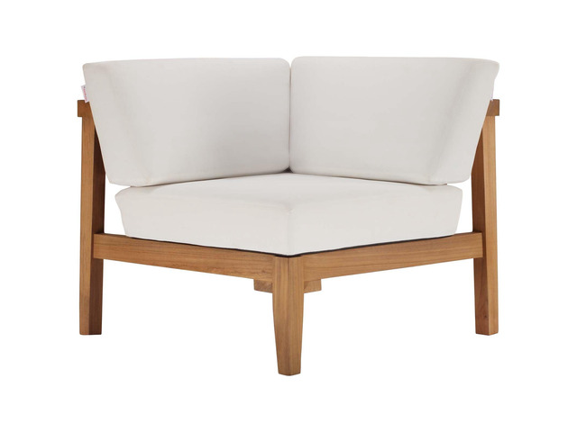 Bayport Outdoor Patio Teak Wood Corner Chair Natural White