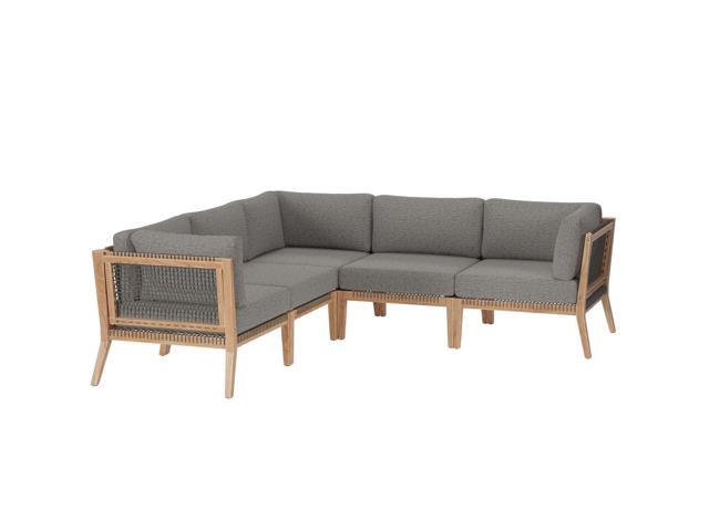 Clearwater Outdoor Patio Teak Wood 5-Piece Sectional Sofa Gray Graphite EEI-6123-GRY-GPH