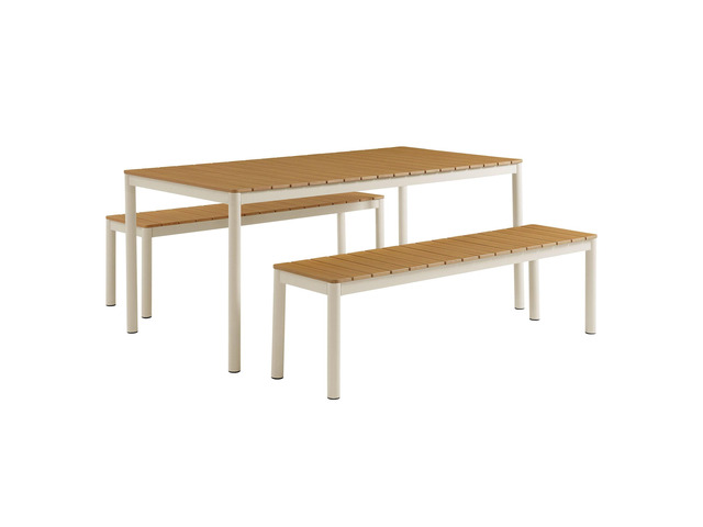 Finn Outdoor Patio Aluminum Faux Wood Dining Set with Benches