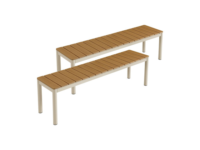 Finn Outdoor Patio Aluminum Bench with Faux Wood Top Set of 2