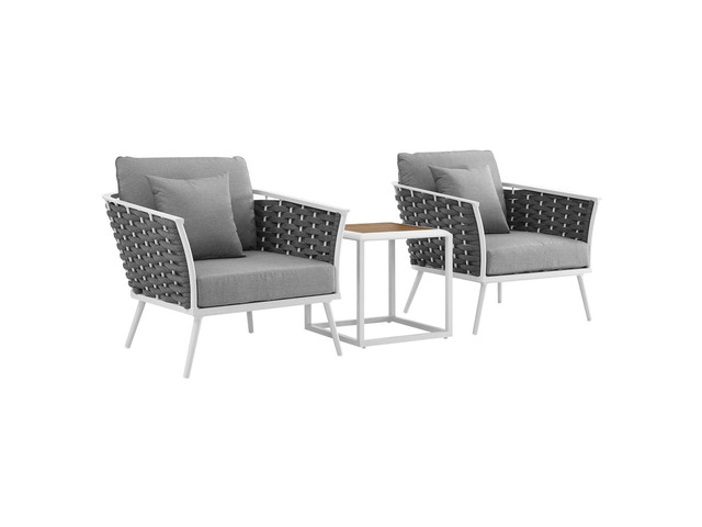 Stance 3 Piece Outdoor Patio Aluminum Sectional Sofa Set White Gray