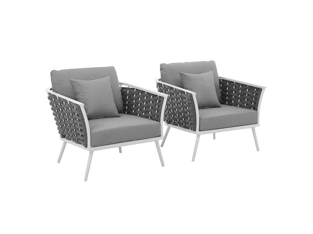 Stance Armchair Outdoor Patio Aluminum Set of 2 White Gray