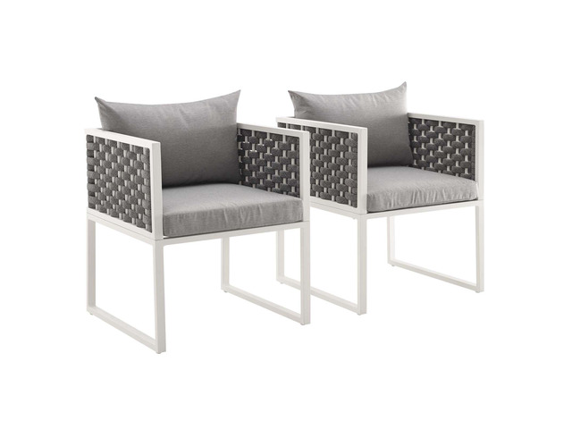 Stance Dining Armchair Outdoor Patio Aluminum Set of 2 White Gray