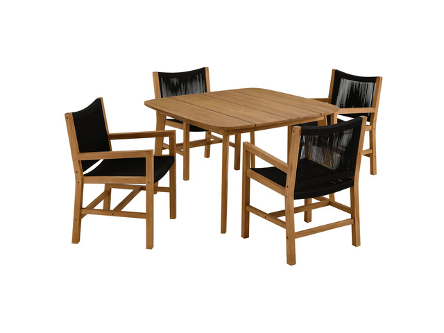 Vienna 5-Piece Outdoor Patio Teak and Rope Dining Set with Armchairs by Modway