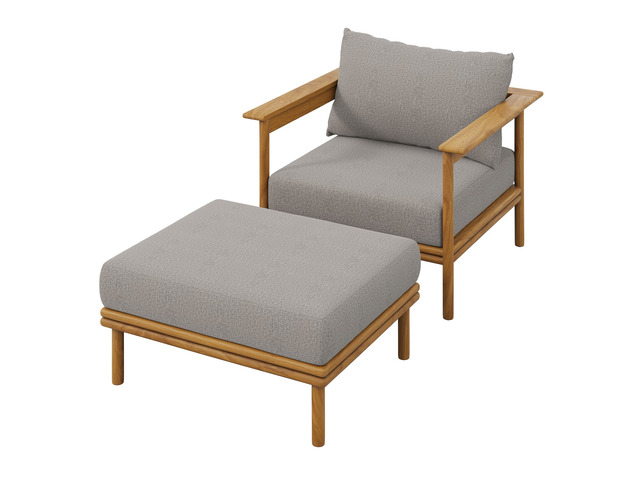 Wren Outdoor Patio Teak Wood Armchair and Ottoman Set by Modway