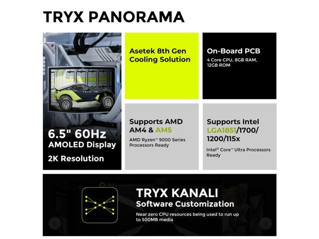 TRYX Panorama 280 ARGB 280mm AIO 6.5'' AMOLED Curved Screen 3D Anamorphic Effect Display Customizable AIO Cooler 280mm Asetek 8th Gen 300w TDP ARGB...