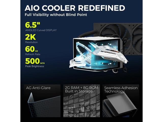 TRYX Panorama 280 ARGB 280mm AIO 6.5'' AMOLED Curved Screen 3D Anamorphic Effect Display Customizable AIO Cooler 280mm Asetek 8th Gen 300w TDP ARGB...