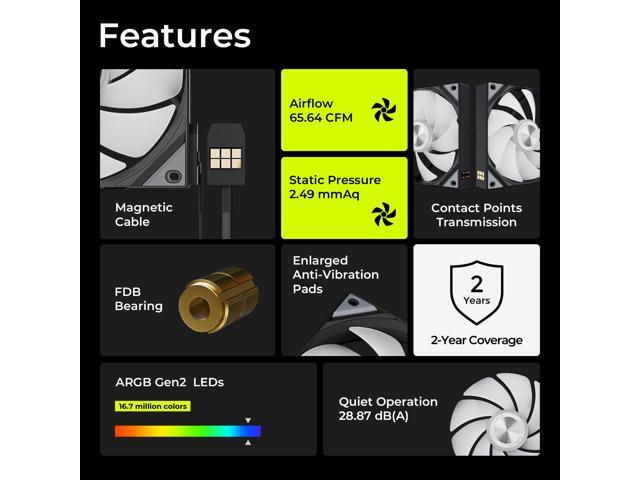 TRYX ROTA SL ARGB 120mm Case Fan 3in1 Contact Connection with Magnetic Cable Gen2 ARGB Light Quiet PC Case Fan