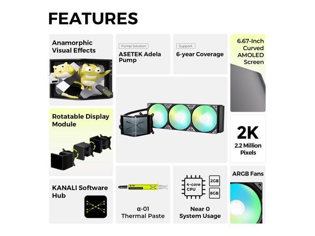 TRYX Panorama SE 360 ARGB 360mm AIO Rotatable 6.67'' AMOLED Curved Screen 3D Anamorphic Effect Customizable AIO Cooler 360mm Asetek Adela 280w TDP...