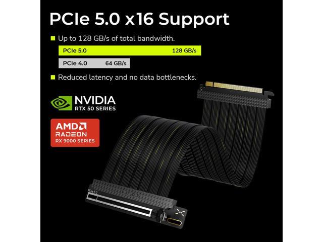 TRYX String PCIE 5.0 x 16 Riser Cable 200mm 128GB/s Vertical Graphic Card/GPU Mount Flexible PCIE 4.0 Support Near-Zero Signal Loss with EMI Shield...