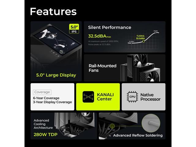TRYX TURRIS 620 CPU Air Cooler 5.0' IPS Customizable Screen 280w TDP Reflow Soldering Dual Tower CPU Cooler with Display Powered by KANALI...