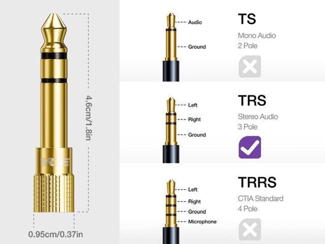 VCELINK 6.35mm (1/4 inch) Male to 3.5mm (1/8 inch) Female Stereo Audio Jack Adapter for Aux Cable, Guitar Amplifier, Headphone, 2 Pack