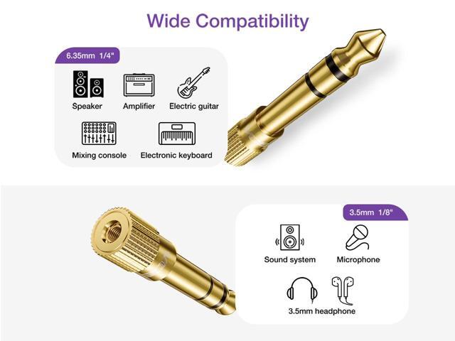 VCELINK 6.35mm (1/4 inch) Male to 3.5mm (1/8 inch) Female Stereo Audio Jack Adapter for Aux Cable, Guitar Amplifier, Headphone, 2 Pack