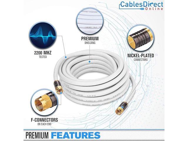 Cables Direct Online RG6 Quad Shield Black Coaxial Cable 15ft Durable, High-Performance, Signal Protection